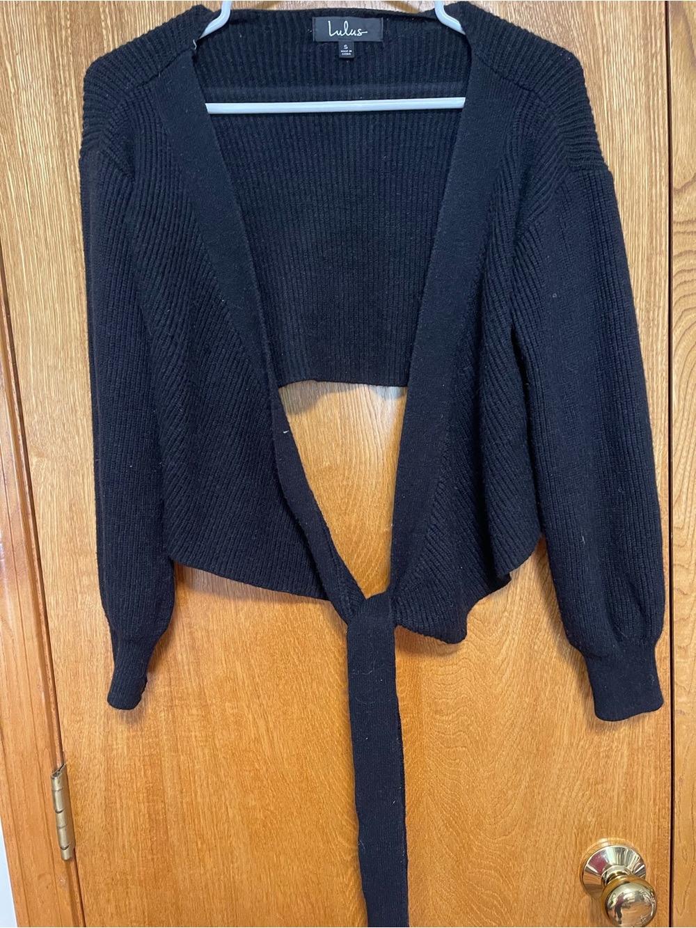 Lulu's Black Tie-Front Cropped Cardigan
